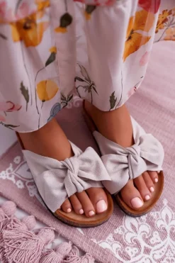 Damskie Boto Damskie Klapki Na Korku Kokarda Beżowe Randy