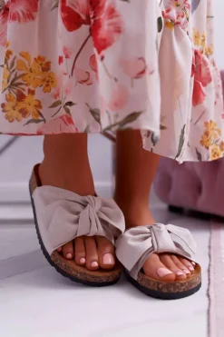 Damskie Boto Damskie Klapki Na Korku Kokarda Beżowe Randy