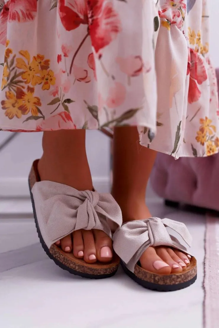 Damskie Boto Damskie Klapki Na Korku Kokarda Beżowe Randy