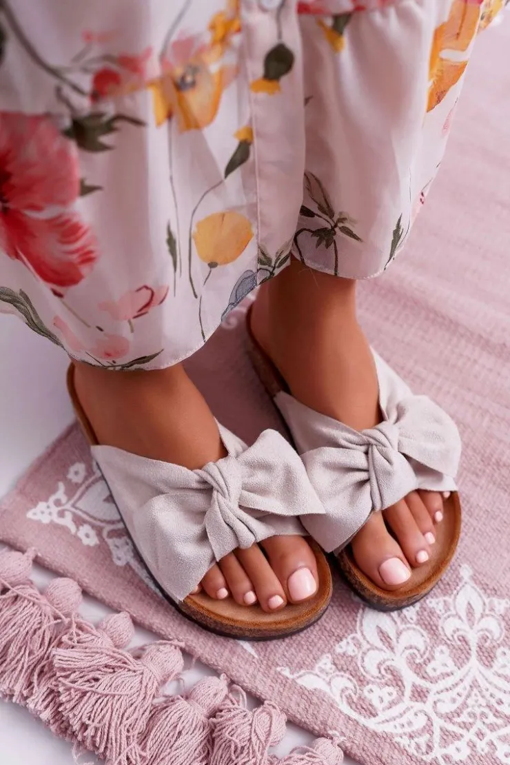 Damskie Boto Damskie Klapki Na Korku Kokarda Beżowe Randy