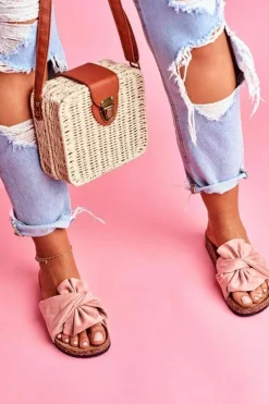 Hot Boto Damskie Klapki Na Korku Kokardki Różowe Felis