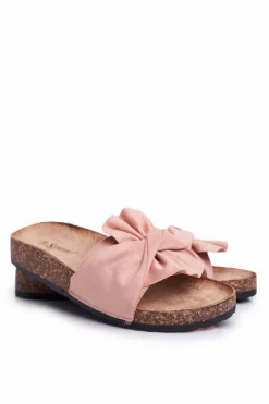 Hot Boto Damskie Klapki Na Korku Kokardki Różowe Felis