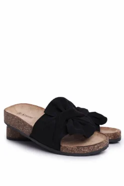 Damskie Boto Damskie Klapki Na Korku Kokardki Czarne Felis