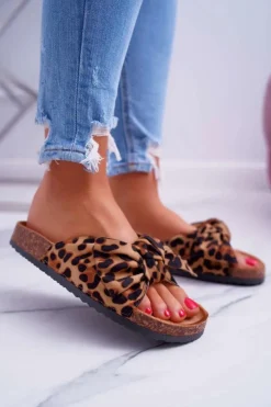Damskie Boto Damskie Klapki Na Korku Kokarda Leopard Randy