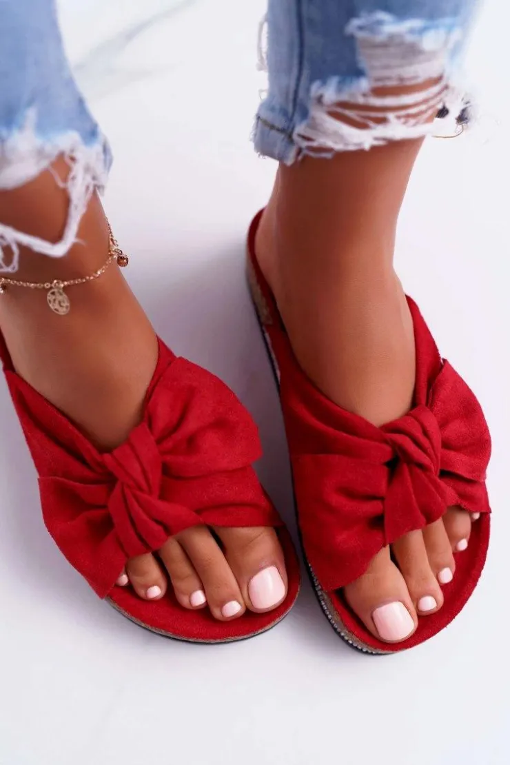 Damskie Boto Damskie Klapki Na Korku Kokarda Cyrkonie Czerwony Astria