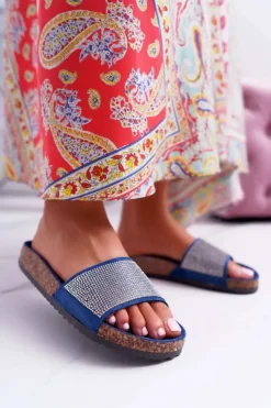 Boto Klapki Korkowe|Klapki Damskie Klasyczne*Damskie Klapki Na Korku Z Kryształkami Granatowe Do It!