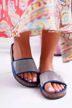 Boto Klapki Korkowe|Klapki Damskie Klasyczne*Damskie Klapki Na Korku Z Kryształkami Granatowe Do It!