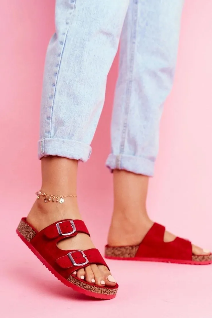 Evento Klapki Korkowe|Klapki Damskie Klasyczne*Damskie Klapki Na Korku Z Klamrami Czerwone Si Senor