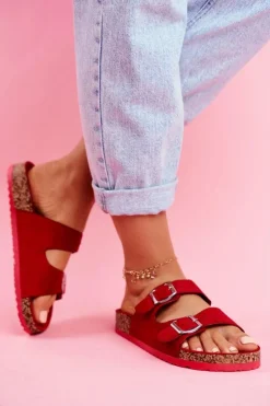 Evento Klapki Korkowe|Klapki Damskie Klasyczne*Damskie Klapki Na Korku Z Klamrami Czerwone Si Senor