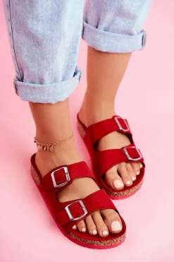 Evento Klapki Korkowe|Klapki Damskie Klasyczne*Damskie Klapki Na Korku Z Klamrami Czerwone Si Senor