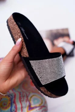 Damskie Boto Damskie Klapki Na Korku Z Kryształkami Czarne Do It!