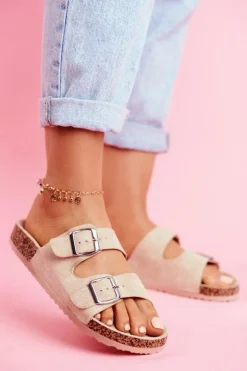 Damskie Evento Damskie Klapki Na Korku Z Klamrami Beżowe Si Senor