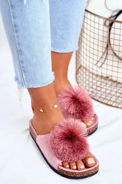 Boto Klapki Korkowe|Klapki Damskie Klasyczne*Damskie Klapki Na Korku z Pomponem Różowe Galaxo