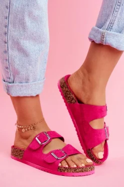 Outlet Evento Damskie Klapki Na Korku Z Klamrami Fuksja Si Senor Różowy