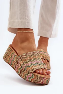 Boto Klapki Na Koturnie|Klapki Na Platformie*Damskie Klapki Na Koturnie Beżowe Vanarila