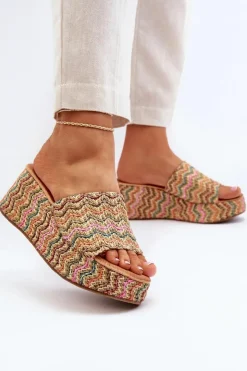 Boto Klapki Na Koturnie|Klapki Na Platformie*Damskie Klapki Na Koturnie Beżowe Vanarila