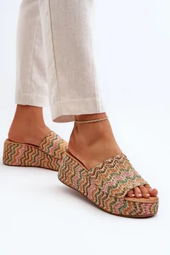 Boto Klapki Na Koturnie|Klapki Na Platformie*Damskie Klapki Na Koturnie Beżowe Vanarila