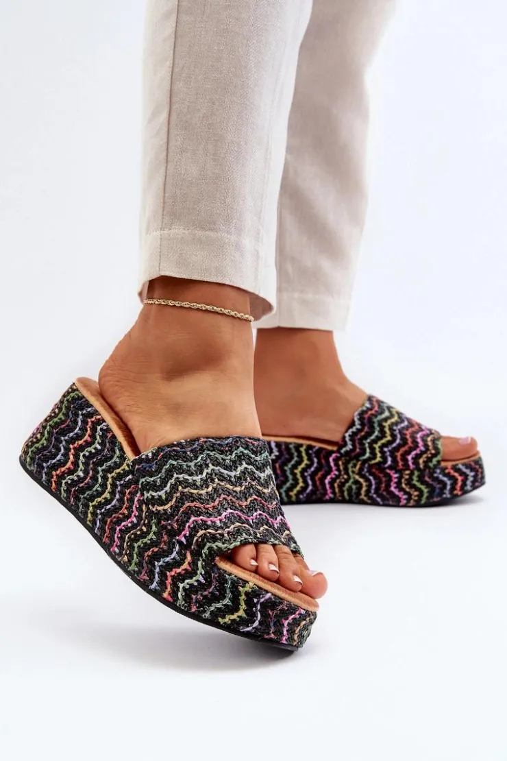 Damskie Boto Damskie Klapki Na Koturnie Czarne Vanarila