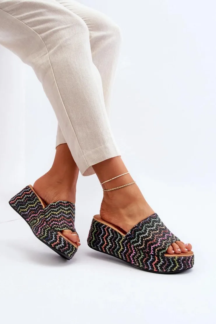 Damskie Boto Damskie Klapki Na Koturnie Czarne Vanarila