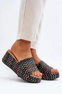 Damskie Boto Damskie Klapki Na Koturnie Czarne Vanarila