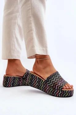 Damskie Boto Damskie Klapki Na Koturnie Czarne Vanarila