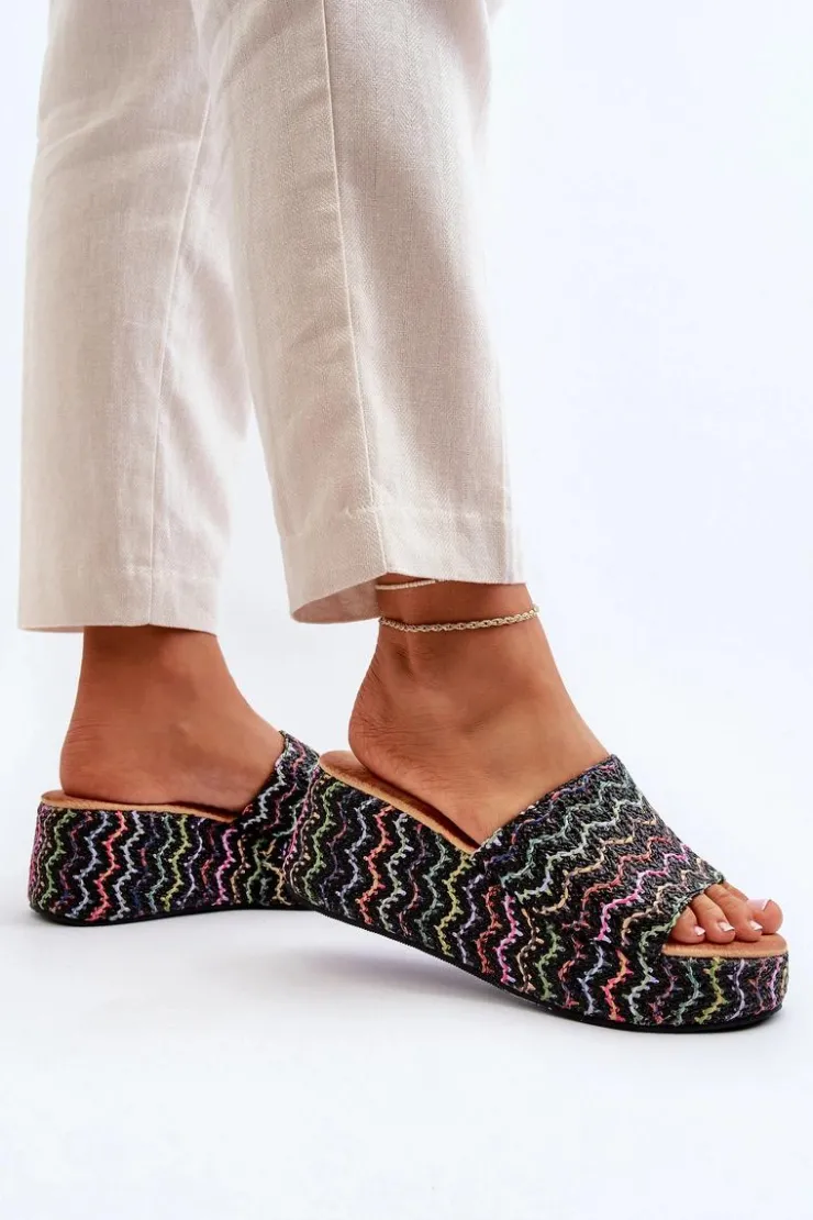 Damskie Boto Damskie Klapki Na Koturnie Czarne Vanarila