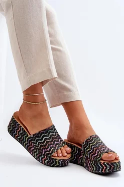 Damskie Boto Damskie Klapki Na Koturnie Czarne Vanarila