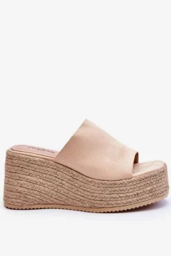 Damskie Boto Damskie Klapki Na Koturnie I Platformie Beżowe Ysabel