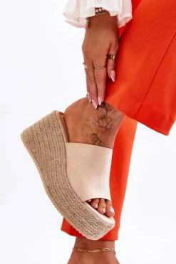 Damskie Boto Damskie Klapki Na Koturnie I Platformie Beżowe Ysabel