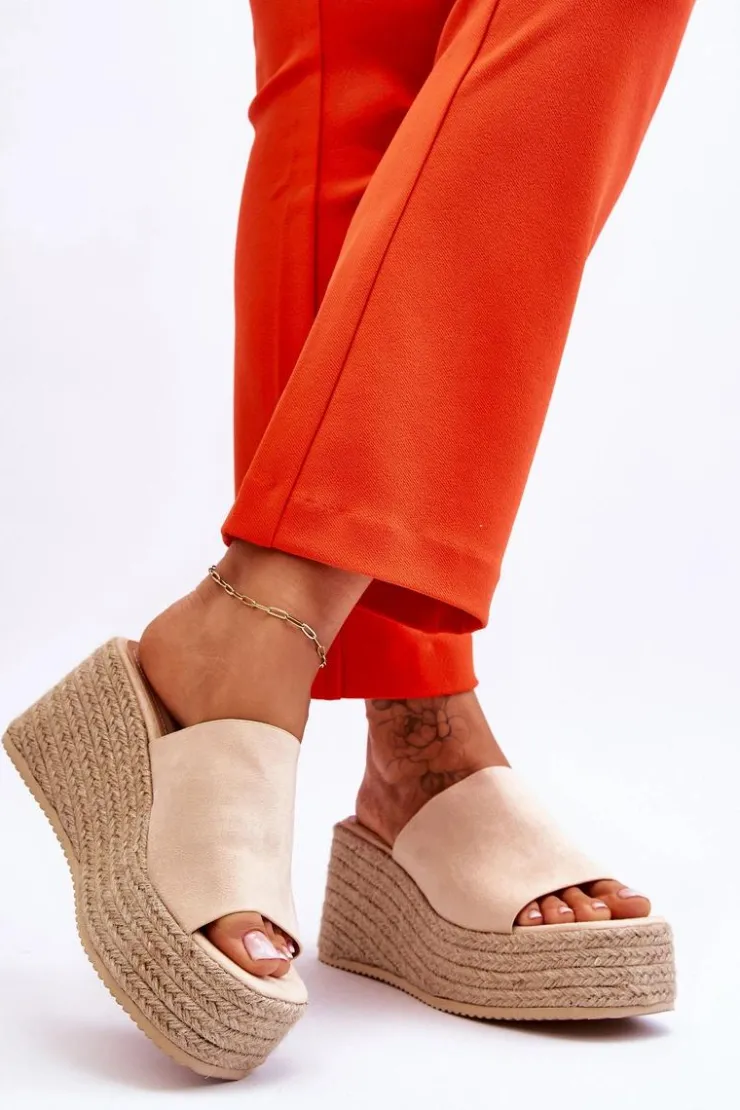 Damskie Boto Damskie Klapki Na Koturnie I Platformie Beżowe Ysabel