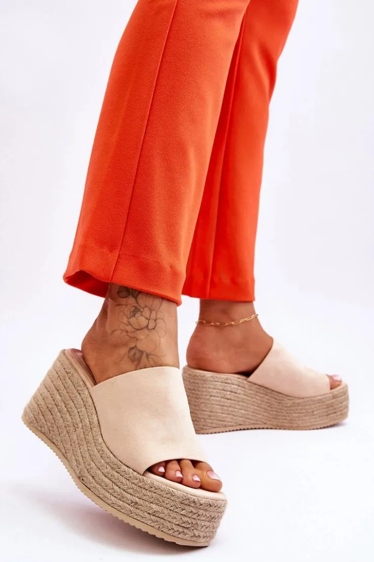 Damskie Boto Damskie Klapki Na Koturnie I Platformie Beżowe Ysabel