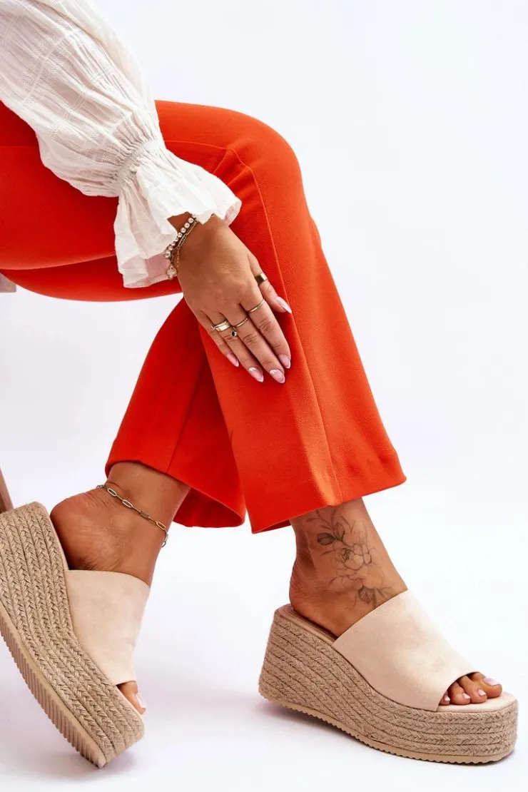 Damskie Boto Damskie Klapki Na Koturnie I Platformie Beżowe Ysabel