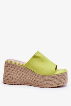 Boto Klapki Na Koturnie|Klapki Na Platformie*Damskie Klapki Na Koturnie I Platformie Limonkowe Ysabel