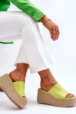 Boto Klapki Na Koturnie|Klapki Na Platformie*Damskie Klapki Na Koturnie I Platformie Limonkowe Ysabel