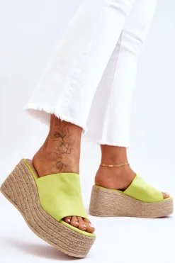 Boto Klapki Na Koturnie|Klapki Na Platformie*Damskie Klapki Na Koturnie I Platformie Limonkowe Ysabel