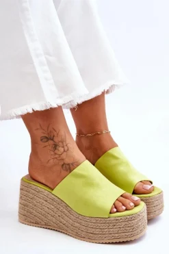 Boto Klapki Na Koturnie|Klapki Na Platformie*Damskie Klapki Na Koturnie I Platformie Limonkowe Ysabel