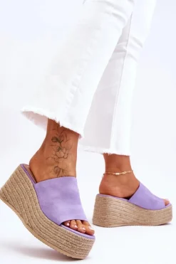 Boto Klapki Na Koturnie|Klapki Na Platformie*Damskie Klapki Na Koturnie I Platformie Fioletowe Ysabel