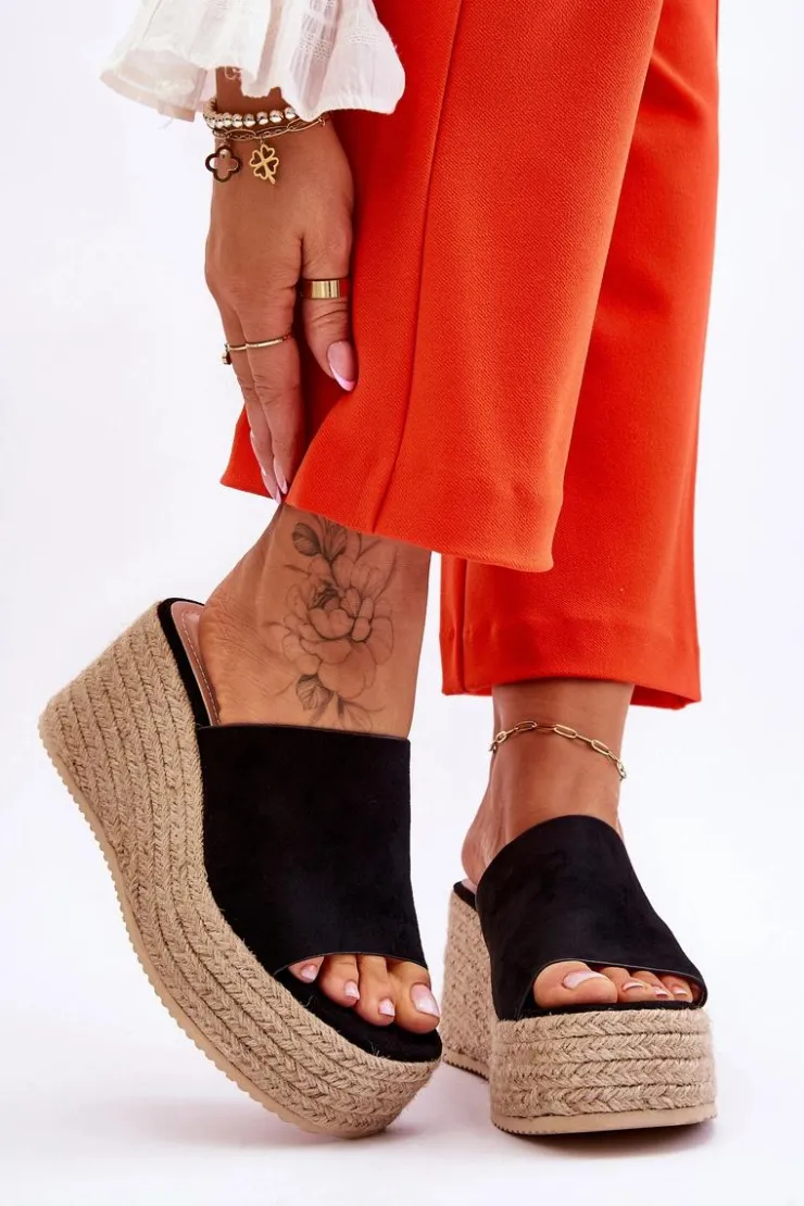 Discount Boto Damskie Klapki Na Koturnie I Platformie Czarne Ysabel