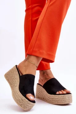 Discount Boto Damskie Klapki Na Koturnie I Platformie Czarne Ysabel