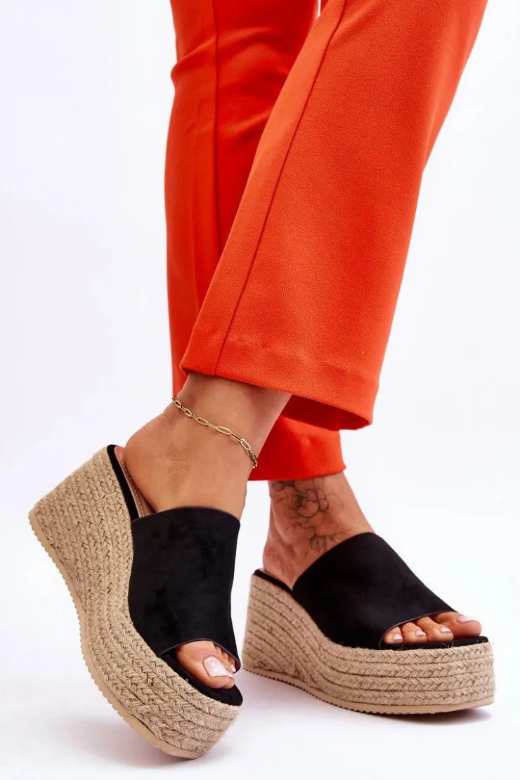 Discount Boto Damskie Klapki Na Koturnie I Platformie Czarne Ysabel