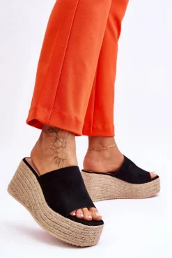 Discount Boto Damskie Klapki Na Koturnie I Platformie Czarne Ysabel