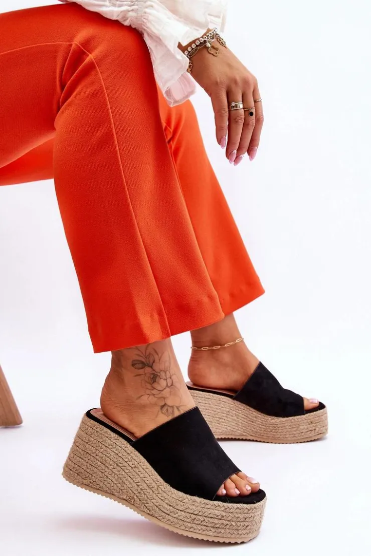 Discount Boto Damskie Klapki Na Koturnie I Platformie Czarne Ysabel