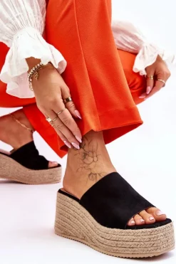 Discount Boto Damskie Klapki Na Koturnie I Platformie Czarne Ysabel