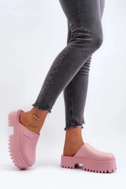 Damskie Big Star Shoes Damskie Klapki Na Masywnej Podeszwie Big Star NN274020 Różowe