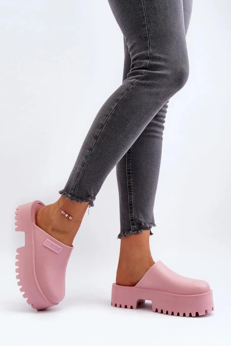 Damskie Big Star Shoes Damskie Klapki Na Masywnej Podeszwie Big Star NN274020 Różowe