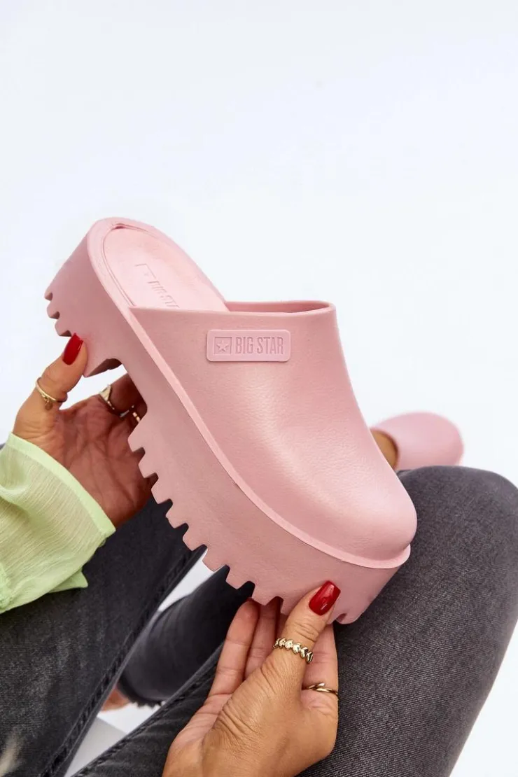Damskie Big Star Shoes Damskie Klapki Na Masywnej Podeszwie Big Star NN274020 Różowe