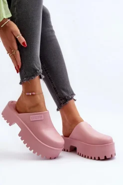 Damskie Big Star Shoes Damskie Klapki Na Masywnej Podeszwie Big Star NN274020 Różowe