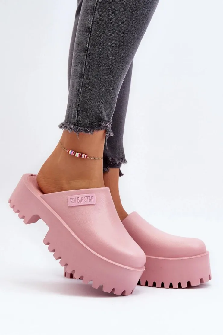Damskie Big Star Shoes Damskie Klapki Na Masywnej Podeszwie Big Star NN274020 Różowe