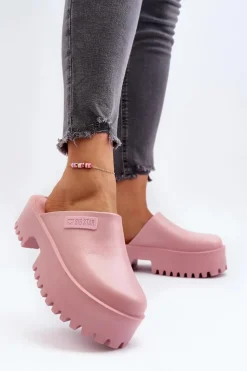 Damskie Big Star Shoes Damskie Klapki Na Masywnej Podeszwie Big Star NN274020 Różowe