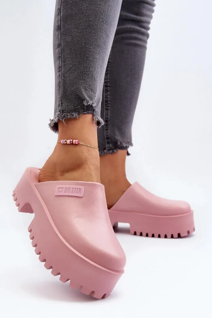 Damskie Big Star Shoes Damskie Klapki Na Masywnej Podeszwie Big Star NN274020 Różowe
